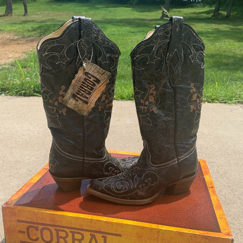 Corral Vintage Lizard Leather Western Boot, Size: 6, Color: Black